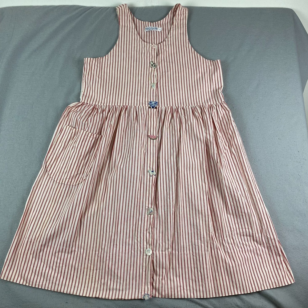 Vtg Dogwood Lane Dress Large 90s striped Maxi Porcelain Buttons Cottagecore